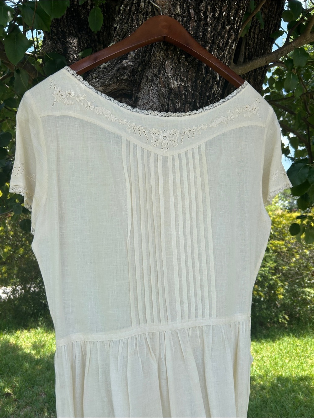 VTG Rare Polo Ralph Lauren Country 100% Linen Eyelet Pintuck Dress Cream size12 - Picture 11 of 13